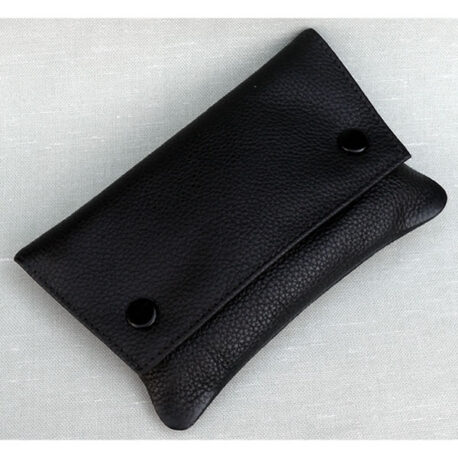 Foldover 2-stud Tobacco Pouch, Black Nappa leather, Ripple finish