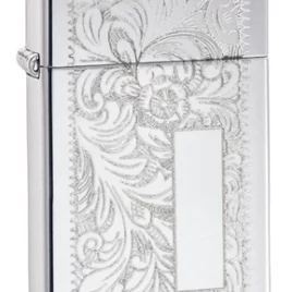 Zippo lighter ~ slim, high polish Chrome, Venetian design  55-Z1652