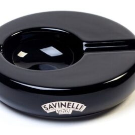 Savinelli Black Ceramic Cigar Ashtray with Logo, Made in Italy<br>73-SavW1009