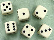 16mm Spot Dice; Ivory colour, with black spots<br>91-DDice
