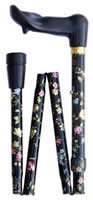 WalkingStick 4671R, Adjust fold Orthopaedic righthand,blk floral  95-CC4671R