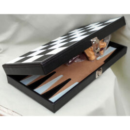 Backgammon Set & Chess Set in Black PU Carry Case