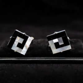 Cuff Links, Mother of Pearl and Black on Chrome<br>94-JBCL69